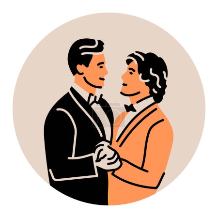 Illustration for Newlywed gay couple black line icon. - Royalty Free Image