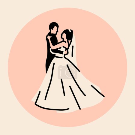 Illustration for First wedding dance of newlywed black line icon. - Royalty Free Image