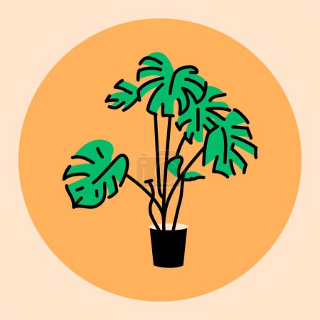 Téléchargez les illustrations : Monstera plante d'intérieur ligne noire icône. Plante décorative d'intérieur. - en licence libre de droit