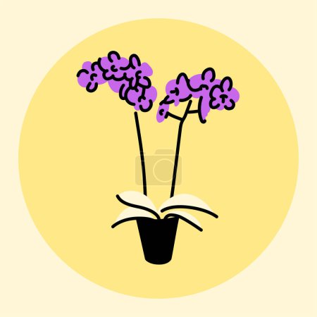 Ilustración de Orquídea planta de interior icono de línea negra. Planta decorativa interior. - Imagen libre de derechos