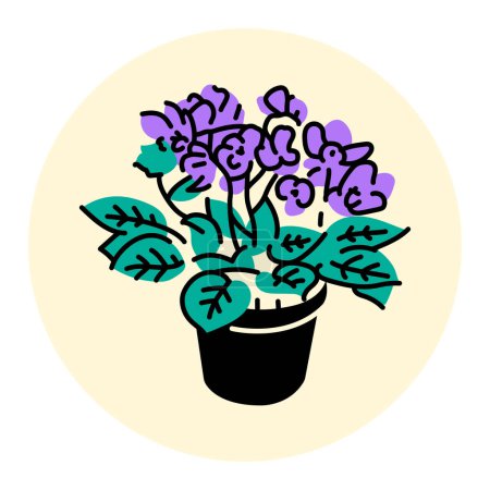 Téléchargez les illustrations : Icône ligne noire plante d'intérieur violette. Plante décorative d'intérieur. - en licence libre de droit