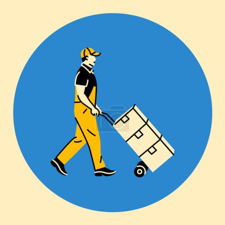 Ilustración de Entrega hombre con icono de línea de carro negro. Pictograma para página web - Imagen libre de derechos