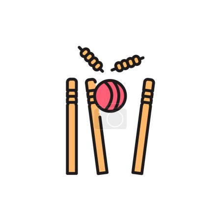 Illustration for Cricket ball hitting wickets out color line icon. - Royalty Free Image