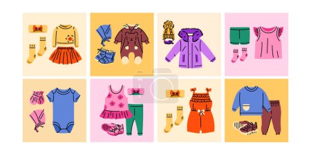 Téléchargez les illustrations : Vêtements bébé concepts de couleur. - en licence libre de droit