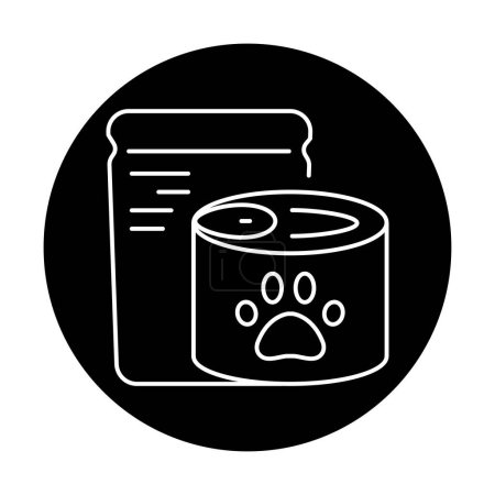Téléchargez les illustrations : Icône ligne noire d'emballage d'aliments pour animaux. - en licence libre de droit