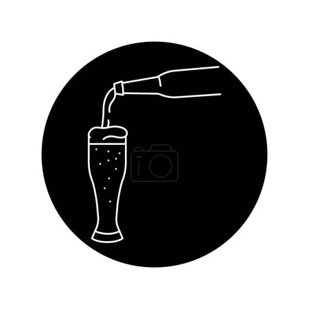 Téléchargez les illustrations : Bière coulant de bouteille noire icône de ligne noire. - en licence libre de droit
