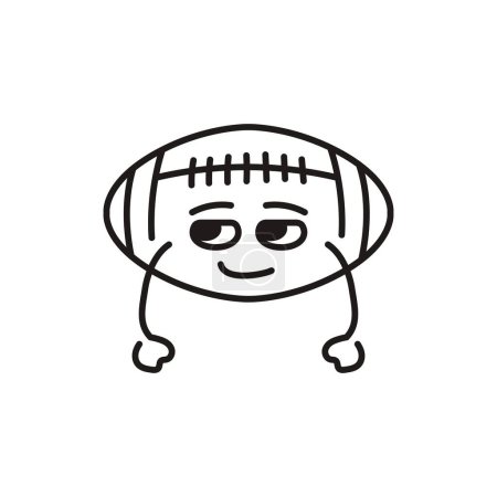 Téléchargez les illustrations : Drôle mignon heureux américain ballon de football ligne noire icône. - en licence libre de droit