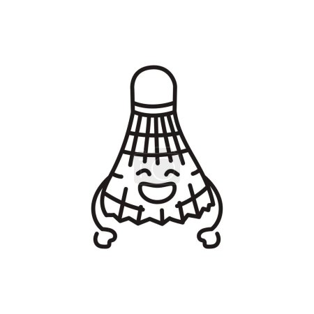 Illustration for Funny cute happy badminton ruffle black line icon. - Royalty Free Image