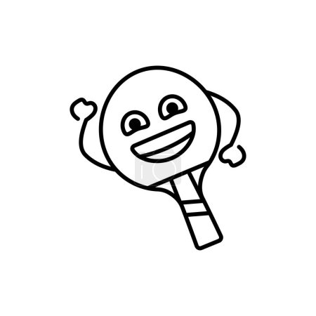 Ilustración de Divertido lindo feliz ping-pong raqueta negro línea icono. - Imagen libre de derechos