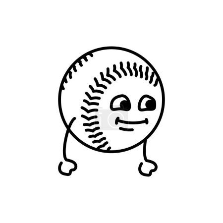 Ilustración de Divertido lindo softbol feliz línea negra icono. - Imagen libre de derechos