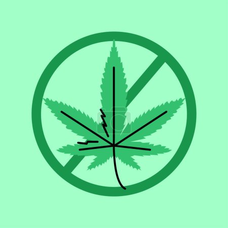 Illustration for Ban leaf marijuana black line icon. Narcotic addiction. - Royalty Free Image