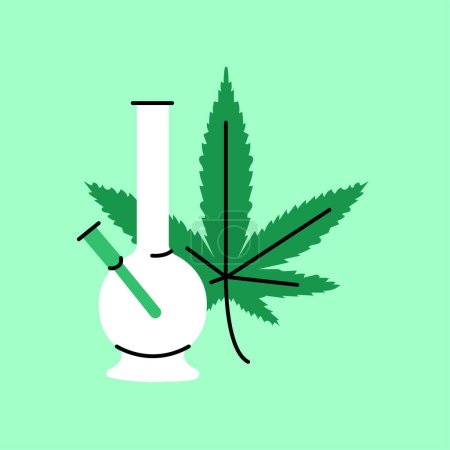 Téléchargez les illustrations : Bong en verre pour fumer icône de ligne noire. Signe de produit de cannabis. Substance narcotique. - en licence libre de droit
