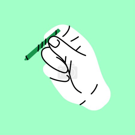 Illustration for A hand holds a cigarette black line icon. Cannabis product sign. Narcotic substance. - Royalty Free Image