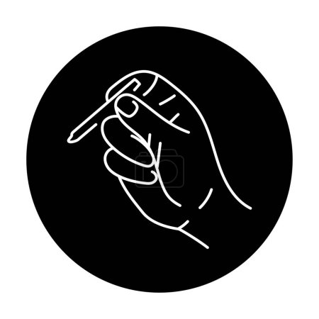 Illustration for A hand holds a cigarette black line icon. Cannabis product sign. Narcotic substance. - Royalty Free Image