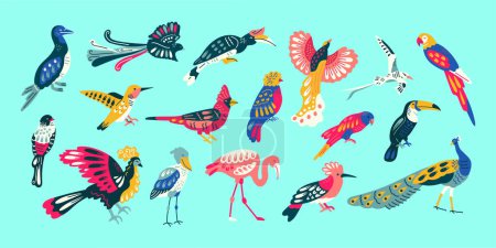 Téléchargez les illustrations : Élément de couleur oiseaux dessinés à la main. Animaux exotiques abstraits - en licence libre de droit