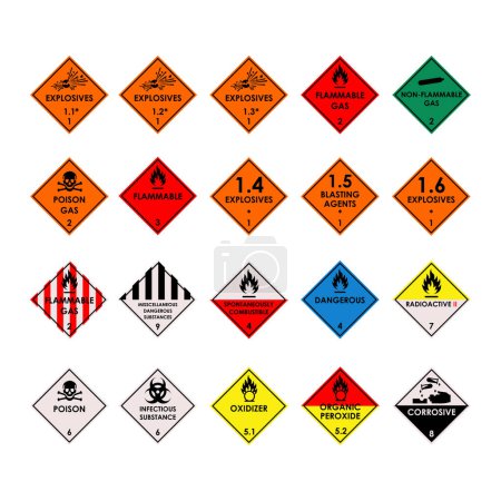 Illustration for Hazardous materials vector icons. Hazmat labels. - Royalty Free Image