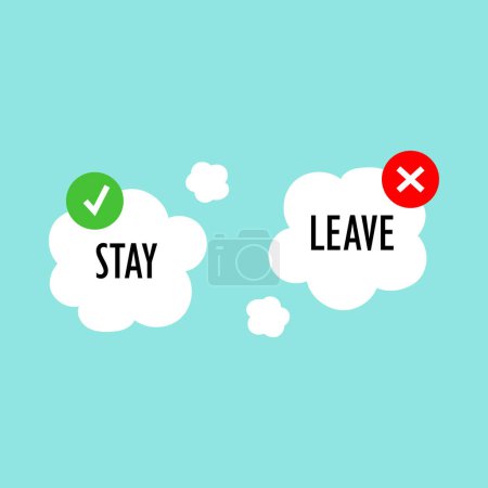 Illustration for Green check mark and red cross color element. Stay Leave vector icon. - Royalty Free Image