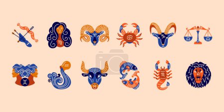 Illustration for Zodiac signs color set. Astrology. Horoscope. All zodiac signs and elements. - Royalty Free Image