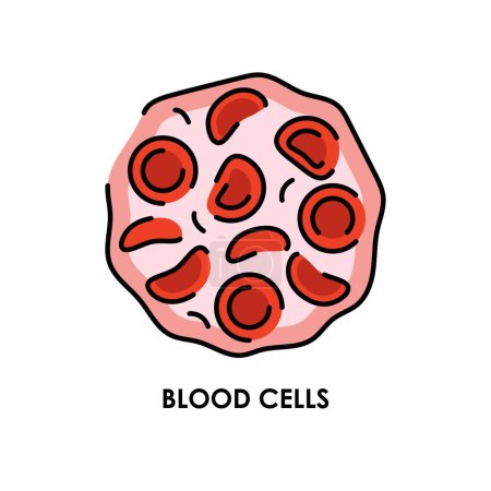 Illustration for Blood cells color line icon. Microorganisms microbes, bacteria. - Royalty Free Image