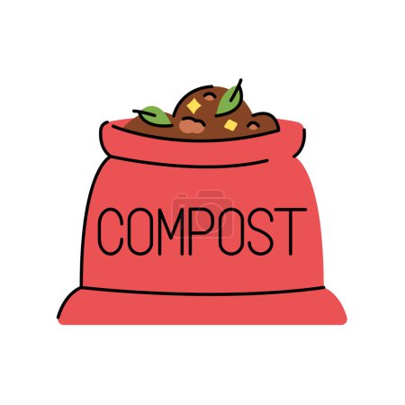 Téléchargez les illustrations : Sac d'icône de ligne de couleur de compost. Du compostage. Élément isolé vectoriel. - en licence libre de droit