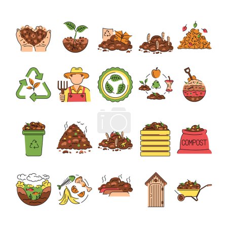 Illustration for Composting color line icons. Vector isolated element. - Royalty Free Image