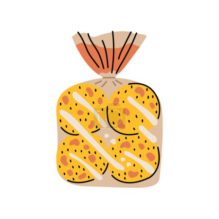 Téléchargez les illustrations : Éléments de couleur de petits pains dessinés à la main. Caricature aliments non transformés. - en licence libre de droit