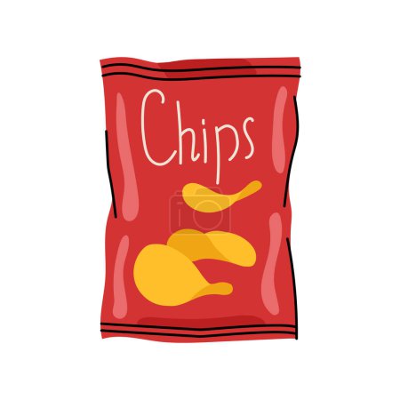 Ilustración de Elemento de color snack chips empacados a mano. Alimento sin procesar de dibujos animados. - Imagen libre de derechos