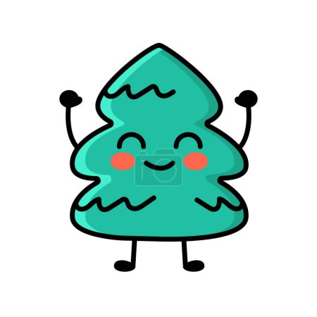 Illustration for Christmas tree emoticon color element. Cartoon happy character. - Royalty Free Image