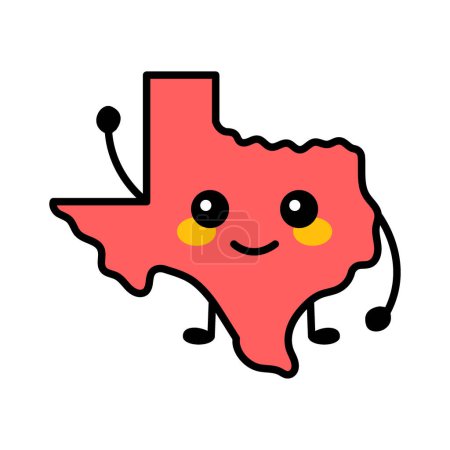 Ilustración de Texas es un elemento de color del estado estadounidense. Personaje de dibujos animados sonriente. - Imagen libre de derechos
