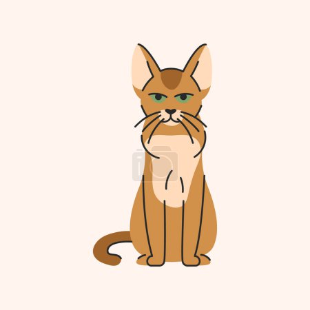 Illustration for Abyssinian cat sitting color element. Cartoon cute animal. - Royalty Free Image