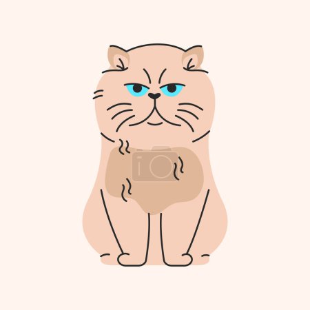 Téléchargez les illustrations : Persan chat assis élément de couleur. Dessin animé animal mignon. - en licence libre de droit
