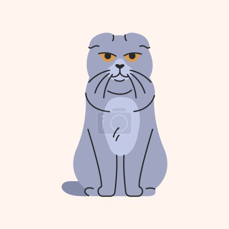 Téléchargez les illustrations : Scottish Fold chat assis élément de couleur. Dessin animé animal mignon. - en licence libre de droit