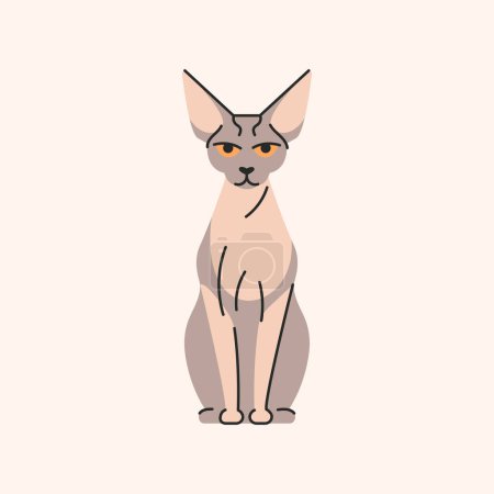 Téléchargez les illustrations : Sphynx chat assis élément de couleur. Dessin animé animal mignon. - en licence libre de droit