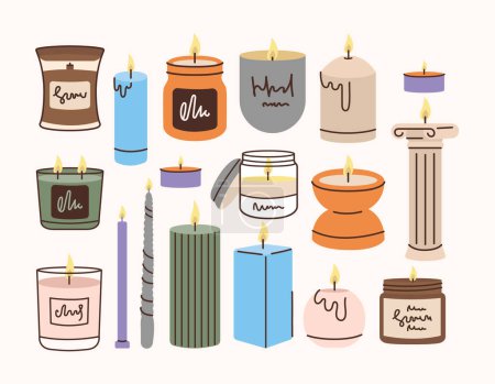 Illustration for Soy wax candles flat elements. Home decorative natural candles. - Royalty Free Image