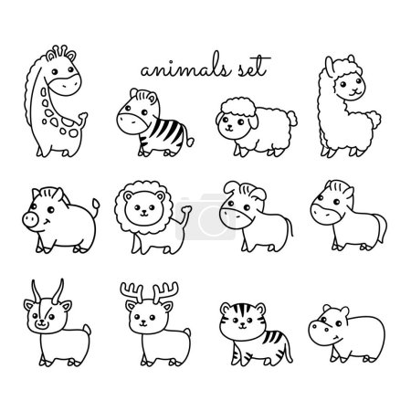 Illustration for Hand drawn animals color elements.  Cartoon characters set. - Royalty Free Image