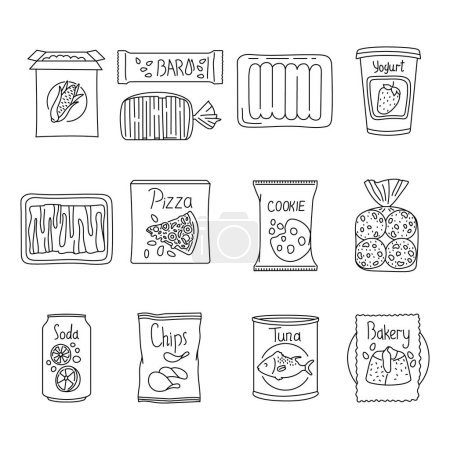 Téléchargez les illustrations : HCartoon dessiné à la main éléments de couleur des aliments non transformés. - en licence libre de droit