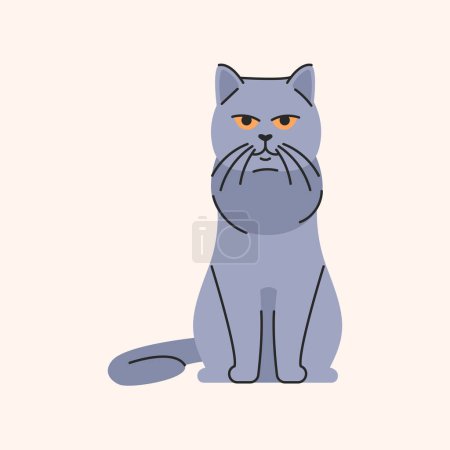 Téléchargez les illustrations : Chat à poil court britannique assis chat assis élément de couleur. Dessin animé animal mignon. - en licence libre de droit