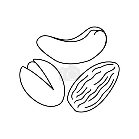 Ilustración de Frutos secos de mezcla dibujados a mano: anacardo, almendra, anacardo elemento de color. Alimento sin procesar de dibujos animados. - Imagen libre de derechos