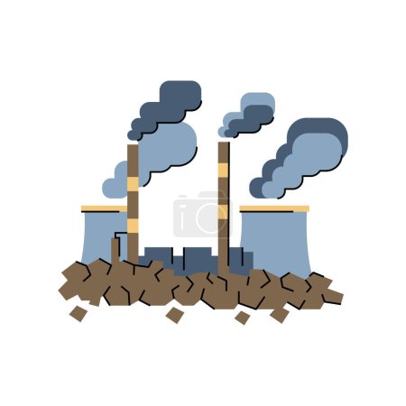 Illustration for Coal-fired power station color line icon.  Renewable energy sources. - Royalty Free Image