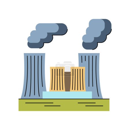 Icono de línea de color de planta de energía nuclear. Fuente de energía alternativa.