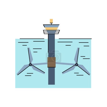 Illustration for Tidal power station color line icon. Alternative energy source. - Royalty Free Image
