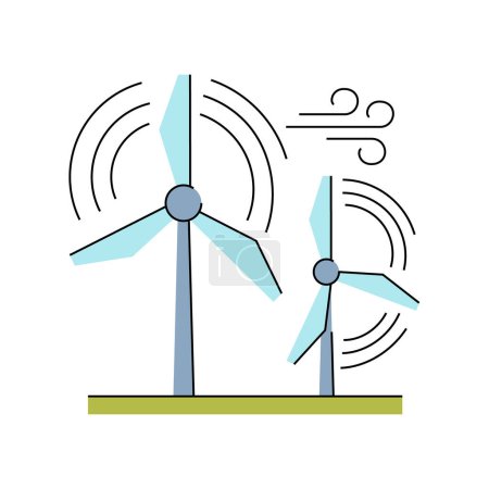 Téléchargez les illustrations : Icône de ligne de couleur de centrale éolienne. Sources d'énergie renouvelables. - en licence libre de droit