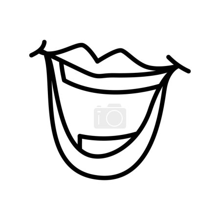Illustration for Cartoon lips smile line icons set. Character hand. - Royalty Free Image
