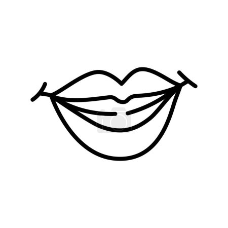 Téléchargez les illustrations : Dessin animé lèvres sourire ligne icônes ensemble. main de caractère. - en licence libre de droit