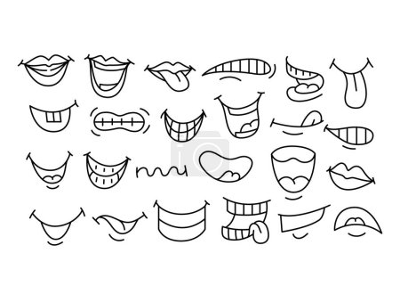 Illustration for Cartoon mouths line icons set. Character face element - Royalty Free Image