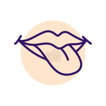 Illustration for Cartoon lips with tongue line icon. Character hand. - Royalty Free Image