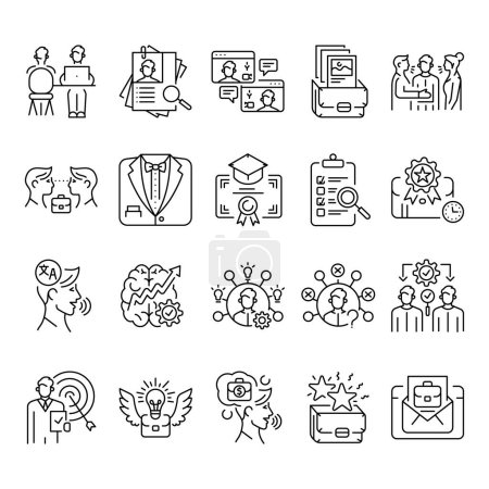 Illustration for Job interview line black icons set. Signs for web page, mobile app, button, logo - Royalty Free Image
