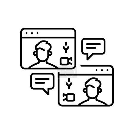 Ilustración de Línea de entrevista en línea icono negro. Firma para la página web, aplicación móvil, botón, logotipo - Imagen libre de derechos