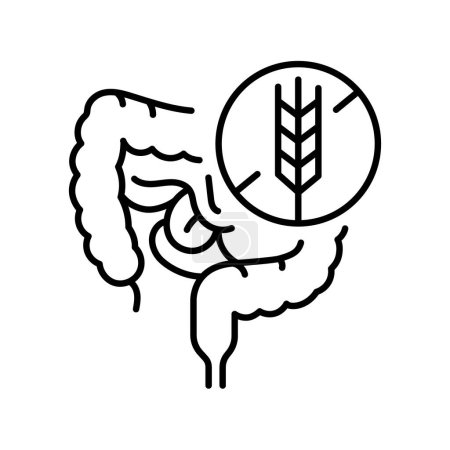 Ilustración de Icono negro de la línea de enfermedad celíaca. Signo de enfermedad humana para la página web, aplicación móvil, - Imagen libre de derechos