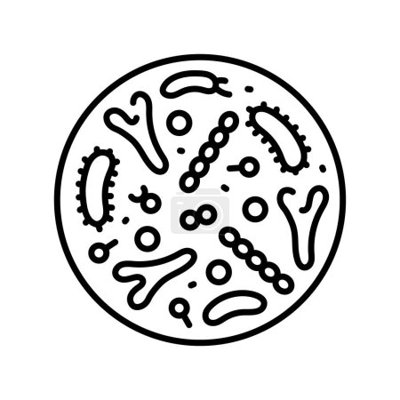 Icono negro de la línea del microbioma intestinal. Microbiota intestinal. Firme para la página web, aplicación móvil, botón, logotipo. Vector botón aislado. 